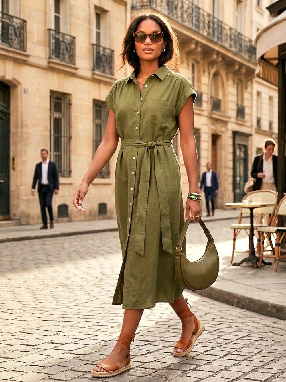 Women'Small Cotton Midi Shirt Dress in Green Size Small Like New